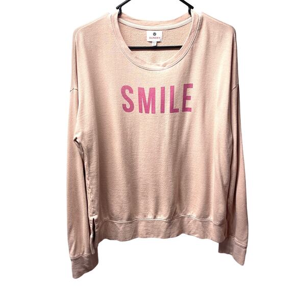 Sundry Smile Crewneck Sweatshirt Side Slits - Picture 1 of 11